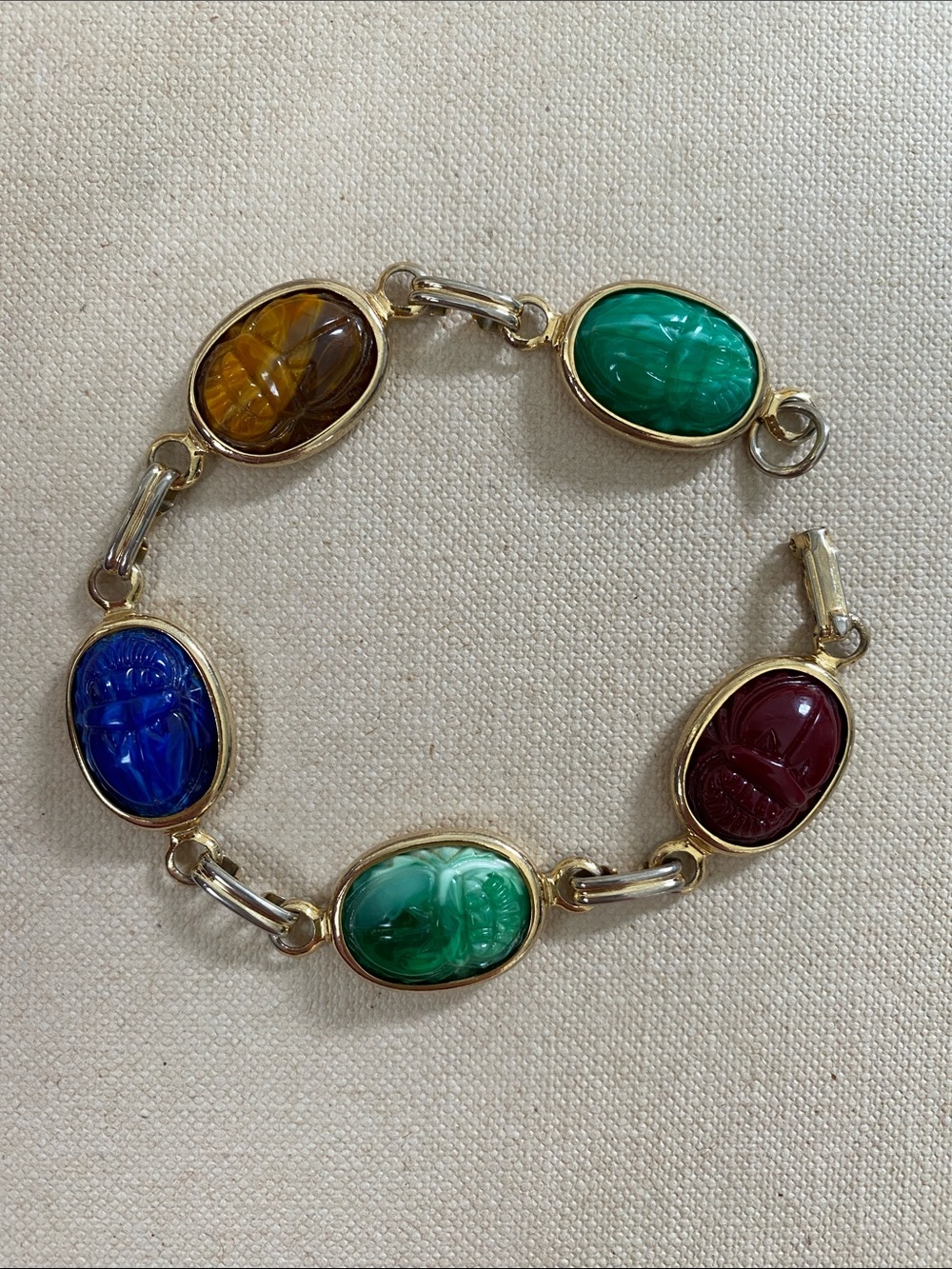 Vintage Egyptian Revival Scarab Link Bracelet